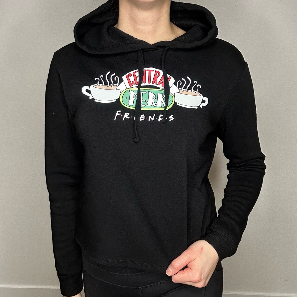 Friends TV Show Cropped Black Hoodie Central Perk Coffee M - Picture 1 of 6